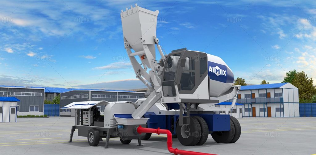 self loading concrete mixer with pump