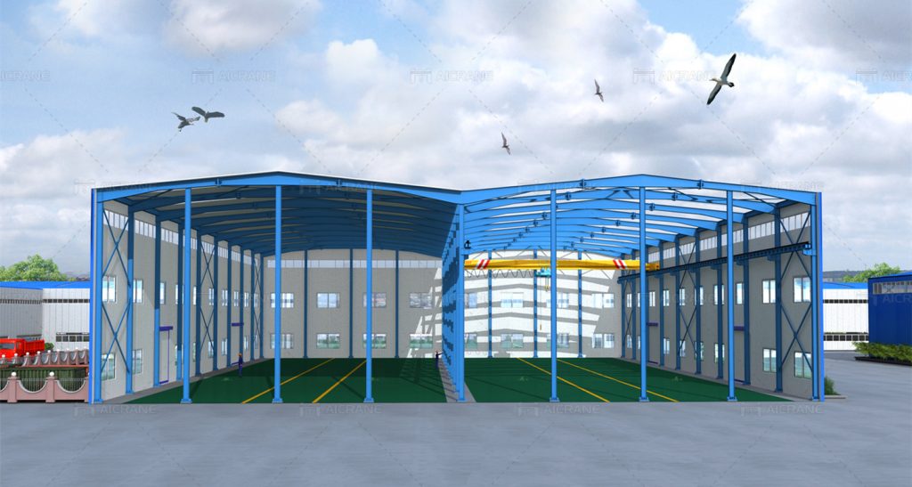 Double Span Steel Structure Warehouse with Overhead Crane Solution